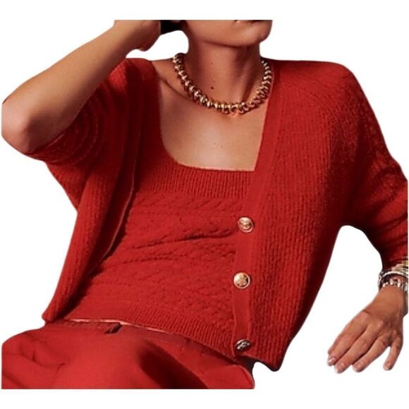 New! J. Crew Red Cropped Sweater Tank and Cardigan Sz XS - Picture 3 of 6